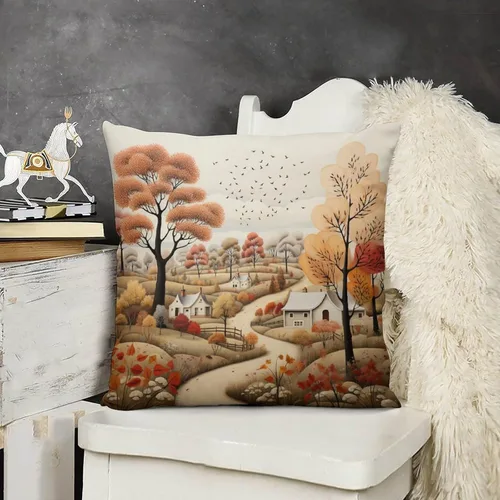 Vista 14 de Fundas de almohada decorativas cuadradas de terciopelo con diseño de paisaje, campo, otoño, otoño, 12 x 12 pulgadas, para Acción de Gracias