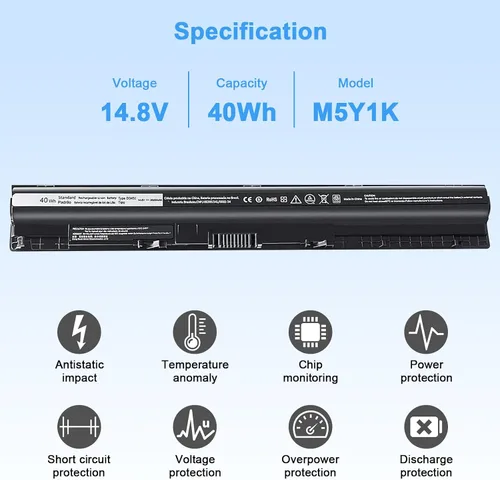 Vista 2 de Batería de repuesto M5Y1K de 14.8V 40wh para Dell Inspiron 14 15 17 5000 3000 Series 5559 5558 3451 3452 3458 3551 5458 5755 5756 5759 P47F 51F P52F