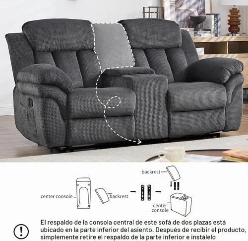 Vista 9 de CANMOV Juego de sofá reclinable, sofá biplaza reclinable manual y sofá de 3 plazas con reposabrazos sobrerelleno para sala de estar, muebles de Gris