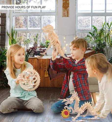 Vista 4 de Puzzled Rompecabezas 3D de madera de dragón y fénix de la suerte, rompecabezas de madera de dragón y fénix, rompecabezas educativo de bricolaje
