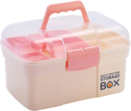 Vista 9 de Kinsorcai Organizador de caja de plástico de 11 pulgadas con bandeja extraíble, organizador de costura, suministros de manualidades y arte, caja