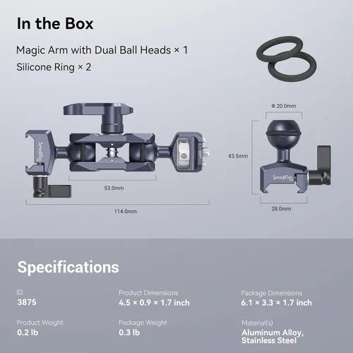 Vista 8 de SMALLRIG Brazo mágico articulado con abrazadera NATO y tornillo de 1/4"-20