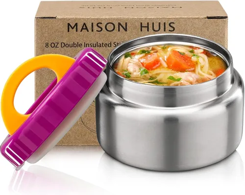 Vista 9 de MAISON HUIS Tarro térmico de sopa de 15 onzas de boca ancha aislado al vacío de acero inoxidable, a prueba de fugas, para alimentos calientes