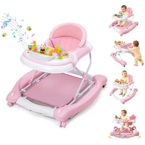 Vista 9 de Andador de bebé 5 en 1, andador con música y luces para bebé niño niña de 6-12 meses, andadores de bebé plegables con ruedas y combo de rebotador