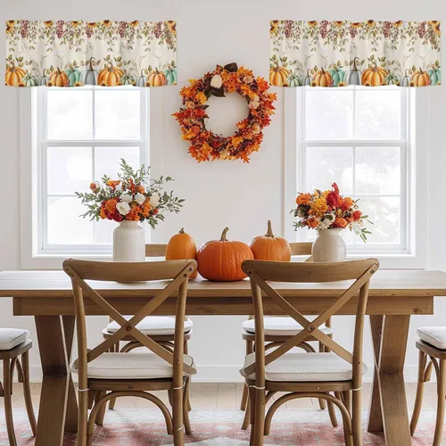 Vista 48 de Cenefa de cortina con lazo rojo de Navidad para ventanas, sala de estar, cocina, baño, granja, bolas de Navidad de acuarela con diseño de bayas