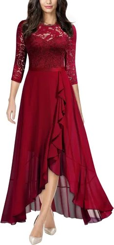 Vista 7 de Miusol Vestido Maxi Elegante de Dama de Honor con Volantes de Encaje Floral para Mujer A-Magenta