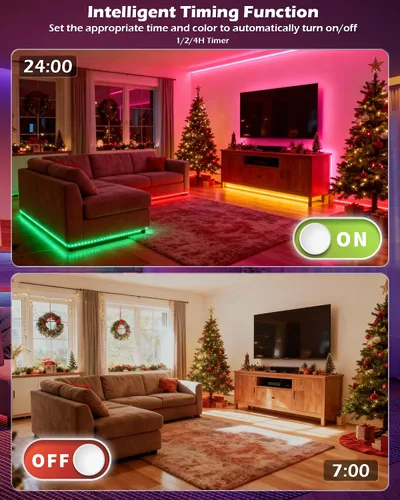 Vista 5 de Tira de luz LED COB RGB, tira de luz LED COB de 16.4 pies con control remoto, aplicación inteligente regulable, sincronización de música que cambia