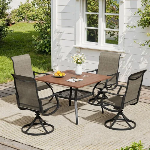 Vista 60 de VICLLAX Muebles pequeños de exterior de 3 piezas, 2 sillas giratorias de patio y mesa redonda pequeña para 2, sillas de carbón oscuro y negro