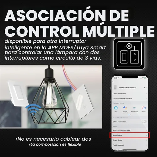 Vista 4 de MOES Interruptor de Luz Inteligente WiFi de 2da Generación, Interruptor de Pared 2.4GHz, Cable Neutro Requerido, Control Remoto por APP Smart Life