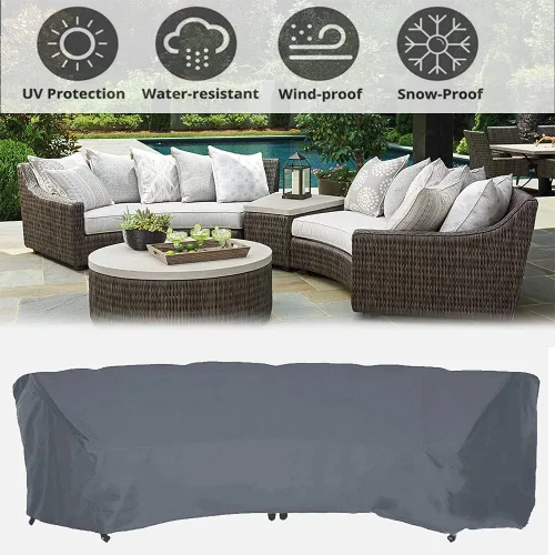 Vista 3 de Funda para muebles de patio, resistente al agua, curva, a prueba de polvo, para sofá, muebles de interior y exterior, juego de sofá de media luna