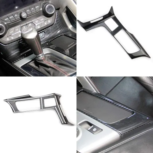 Vista 2 de Panel de engranajes de control de aspecto de fibra de carbono cubierta protectora moldura accesorios para Chevrolet Corvette C7 2014 2015 2016 2017