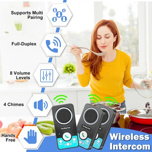 Vista 3 de Intercomunicadores inalámbricos para el hogar, intercomunicador inalámbrico manos libres, largo alcance, 8 niveles de volumen, 4 timbres dúplex