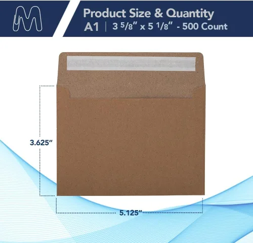 Vista 2 de MOS — Sobres de Papel Kraft A1 de 3.6 x 5.1 Pulgadas, Paquete de 100 — Sobres de Invitación Autoadhesivos Marrones de Peso Pesado para RSVP