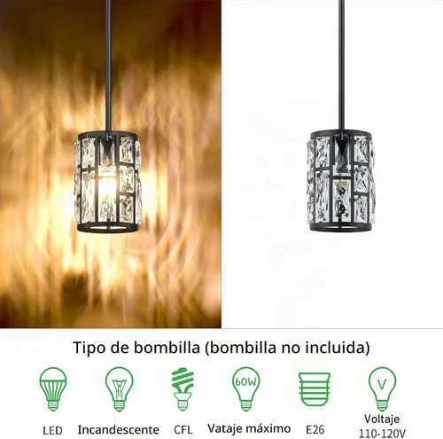 Vista 5 de MEXO Lámpara colgante de cristal moderna de 2 piezas con acabado mate negro, iluminación colgante, candelabro de cristal para sala de estar, cocina