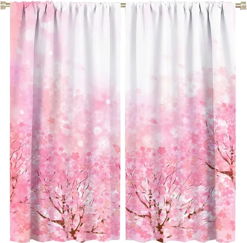 Vista 42 de Cortinas de cerezo, paisaje japonés, árbol de cerezo natural, primavera, dormitorio, sala de estar, ventana, 2 juegos de paneles, 42 x 45 pulgadas