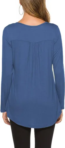 Vista 6 de Halife Blusa casual de manga larga con cuello en V para mujer, ajuste holgado, plisada