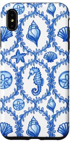 Vista 11 de iPhone 16 Coastal Granddaughter Blue Shells Starfish Seahorse Preppy Case