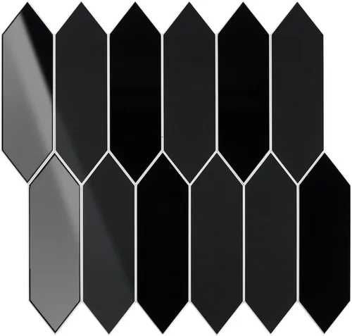 Vista 16 de Black Peel and Stick Backsplash Subway Tile, 12"x12", 6-Sheet Self Adhesive, Faux Ceramic, Glossy, 5.97 SQ.FT, For Kitchen Bathroom