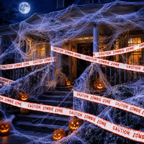 Vista 12 de MAQIHAN Telarañas de Halloween de 1300 pies cuadrados - Telarañas al aire