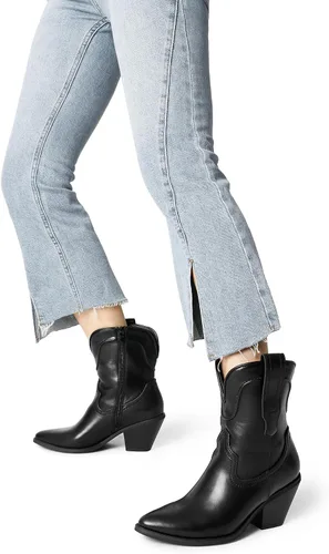 Vista 5 de DREAM PAIRS Botas de tobillo vaqueras para mujer, estilo occidental, botas de pantorrilla suave, tacón bajo y grueso, puntera puntiaguda, botines