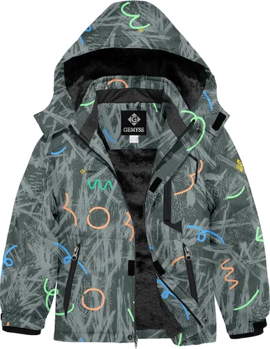Vista 22 de GEMYSE - Chaqueta de esquí impermeable con capucha y forro polar, resistente al viento, para niño Verde Aqua