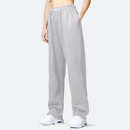 Vista 3 de Pantalones deportivos para mujer, pierna ancha, talla grande, pantalones cargo negros con bolsillos, cintura elástica sólida, casual, ajuste