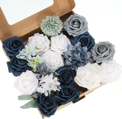 Vista 10 de PATIKIL Juego de cajas combinadas de flores artificiales, mezcla de seda con tallos de flores artificiales para ramos de bricolaje, decoración