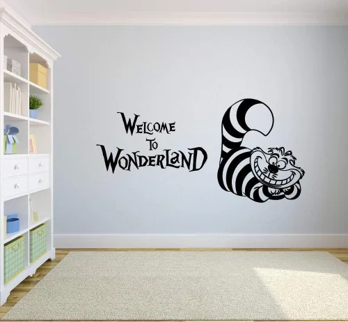 Vista 6 de Alicia en el país de las maravillas - Gato de Cheshire Welcome to Wonderland - Adhesivo decorativo de vinilo para decoración del hogar para niños