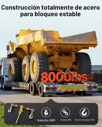 Vista 2 de VEVOR Tensor de cadena de trinquete, cadenas G80 de 5/16 pulgadas x 10 pies, carga de trabajo de 8000 libras de tensor de carga de trinquete, juego