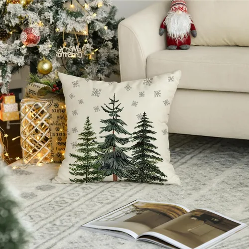 Vista 3 de RABUSOFA Fundas de almohada de Navidad de 18 x 18 pulgadas, impermeables, para exteriores, árbol de Navidad, copos de nieve, decoración de invierno