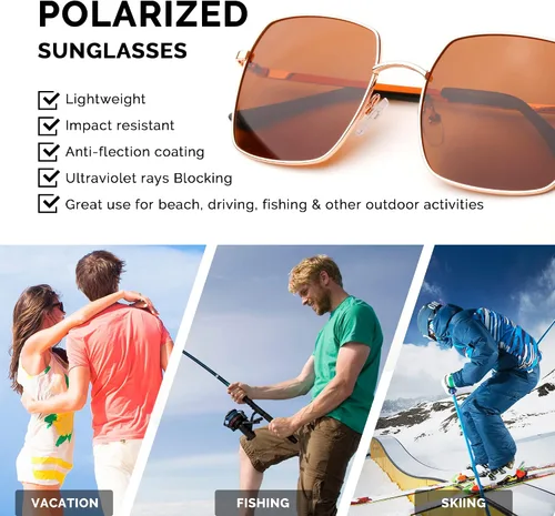 Vista 4 de JOO'RTI Polarized Square Oversized Sunglasses UV Protection for WomenMen