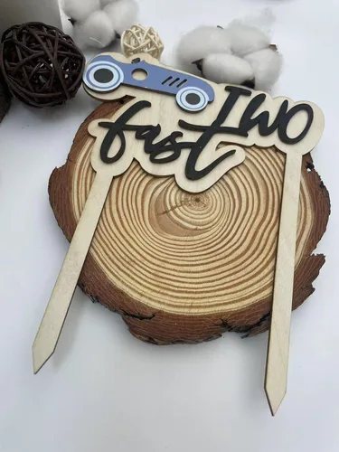 Vista 6 de Decoración de madera para tartas de dos autos de carreras, decoración de fiesta de segundo cumpleaños, decoración de pastel de cumpleaños de auto