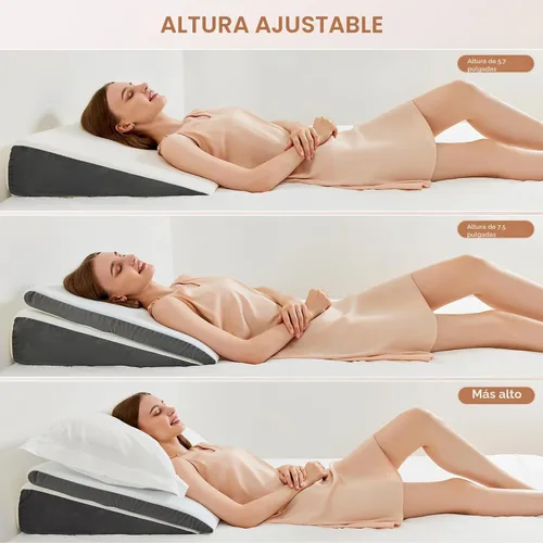 Vista 8 de Vekkia 2 piezas de almohada en forma de cuña para apnea del sueño, almohada en forma de cuña para reflujo ácido, espuma viscoelástica independiente