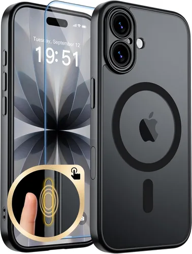 Vista 73 de zapica Funda magnética para iPhone Air, con protector de pantalla de vidrio templado, compatible con MagSafe, translúcida mate, a prueba de golpes