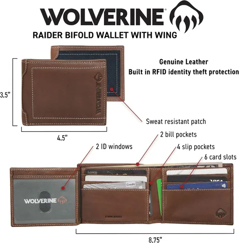 Vista 28 de WOLVERINE Billetera plegable de lona/cuero para hombre