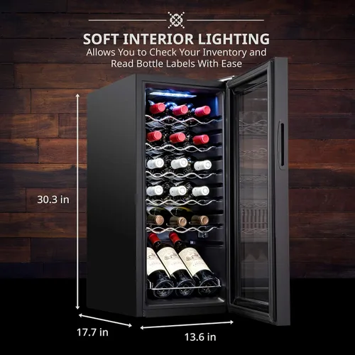 Vista 3 de Ivation Refrigerador de vino con compresor de 18 botellas con cerradura, gran bodega independiente para vino tinto, blanco, champán o espumoso