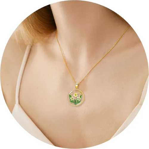 Vista 122 de Pressed Flower Necklace Gift for Women Personalized Handmade Necklaces Birth Flower Necklace