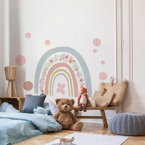 Vista 3 de Calcomanía de pared de arco iris, calcomanía de pared para guardería, atractivos arco iris acuarela, calcomanías de vinilo extraíbles para niños