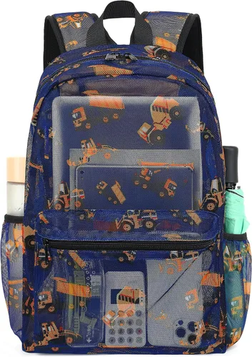 Vista 8 de CAMTOP Mochila de malla para niños y niñas, mochila transparente para preescolar, mochila casual para escuela, playa, viajes, deportes, Azul