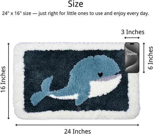 Vista 2 de Alfombra de baño de microfibra con diseño de ballena, alfombra de baño para niños, decoración náutica con peces y océano, antideslizante, suave