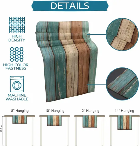Vista 7 de Camino de mesa retro de lino y algodón geométrico, tapete rectangular para tocador, tablones de madera rústica, alfombra al aire libre para café