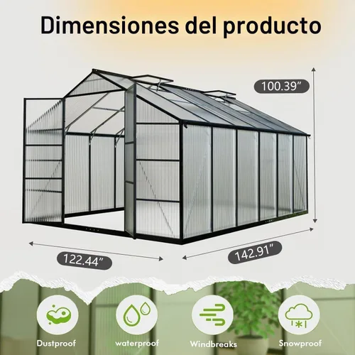 Vista 7 de Invernadero grande de aluminio mejorado de 10X12FT para exteriores con termómetros