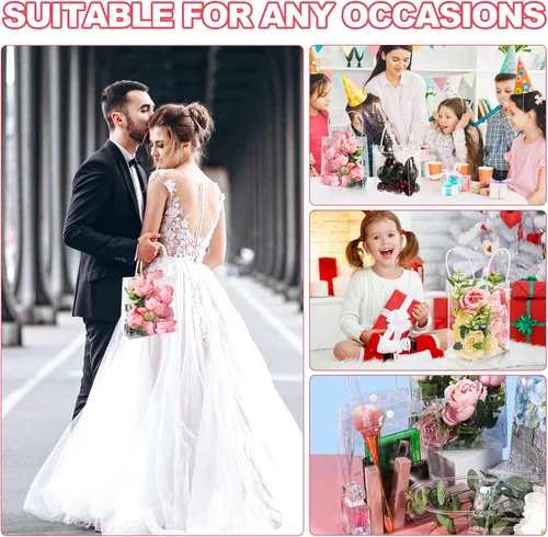 Vista 7 de Dyrfolm 24 bolsas de plástico transparente con asa, reutilizables de plástico transparente para regalo, para fiestas, compras, bodas
