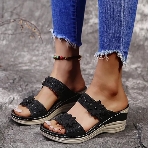 Vista 18 de Sandalias ortopédicas para mujer, pantuflas para caminar con soporte de arco, sandalias casuales antideslizantes A4# Caqui