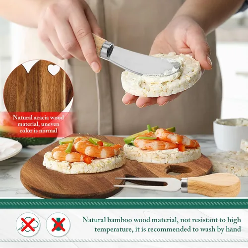 Vista 3 de Patelai 1 Juego de Tabla de Queso en Forma de Corazón para Despedida de Soltera y Baby Shower con Cuchillo, Tabla Mini de Madera para Charcutería