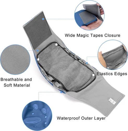 Vista 3 de Teamoy Bandas para el vientre para perros machos con almohadillas extraíbles, reutilizables, lavables, con forro gris (paquete de 3), L1 Reusable