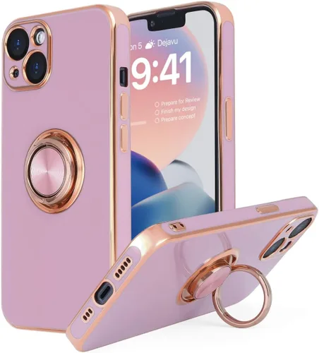 Vista 8 de Funda diseñada para iPhone 13, soporte de anillo giratorio de 360° integrado, soporte magnético, silicona suave, cubierta protectora ultra delgada