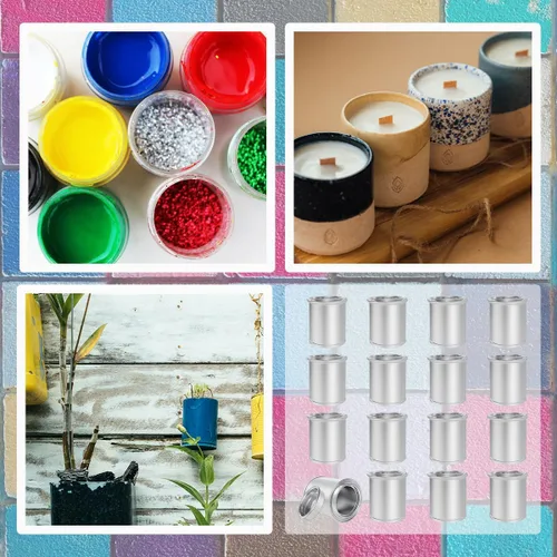 Vista 6 de Paquete de 16 latas de pintura de metal vacías con tapas (tamaño de 1/4 de pinta), contenedores de pintura de retoque de capacidad de 1/2 taza
