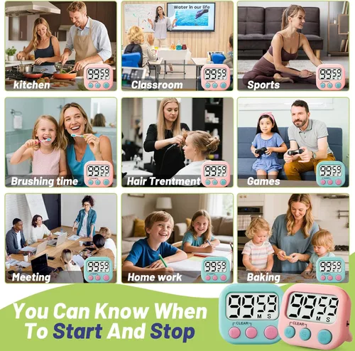 Vista 6 de Temporizador digital de 2 piezas para niños, temporizador de cocina magnético de cuenta regresiva, temporizadores de alarma fuertes mejorados