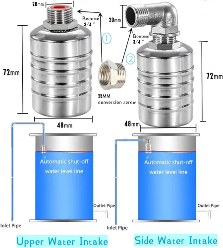 Vista 2 de Válvula de control automático de nivel de agua con flotador, válvula de bola de flotador de 12,7 mm y 19 mm con llenado automático y apagado